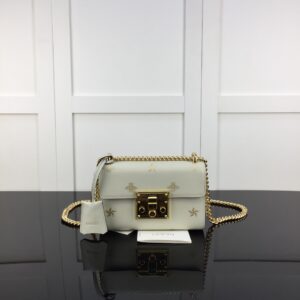 GUCCI Padlock Metal Lock Bee Star Pattern Chain Bag (White Leather)