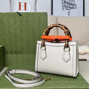 GUCCl Gucci Diana Bamboo Gold Label Logo Neon Buckle Leather Tote Bag Tote Bag Shopping Bag