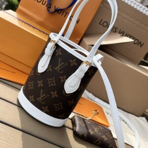 LOUIS VUITTON LV Match series Nano Bucket Removable and adjustable shoulder strap Coated canvas and cowhide leather trim Bucket bag
