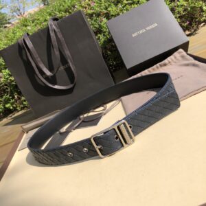 Bottega Veneta Leather Braided Fashion Simple Belt Belt Blue Width 4cm